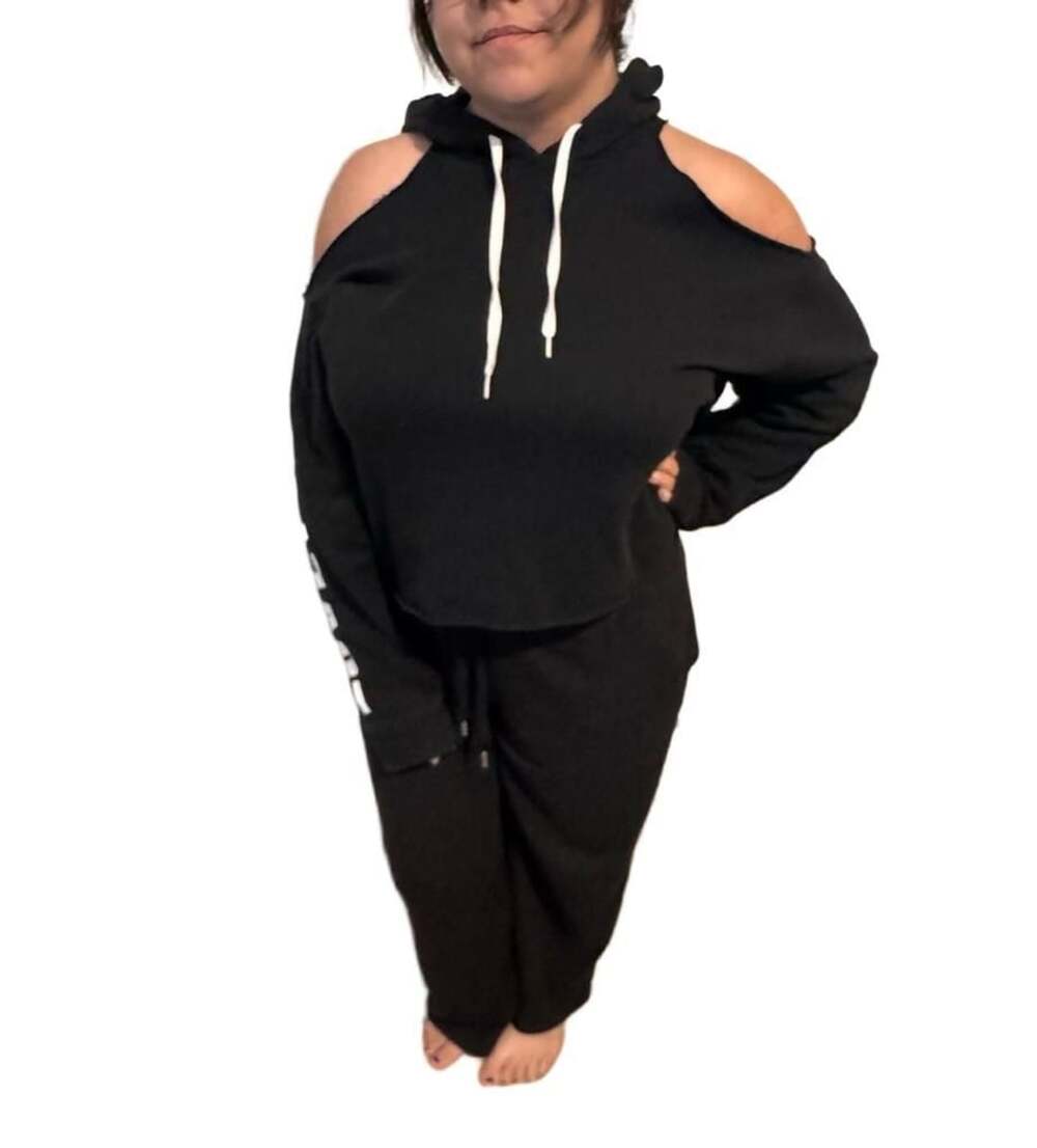 PINK Victoria's Secret Black Cold Shoulder Cropped Hoodie